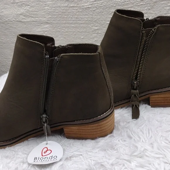 Blondo Empeigne Cuir Green Suede Leather Almond Toe Chunky Heel Ankle Boot NWT - Picture 6 of 16